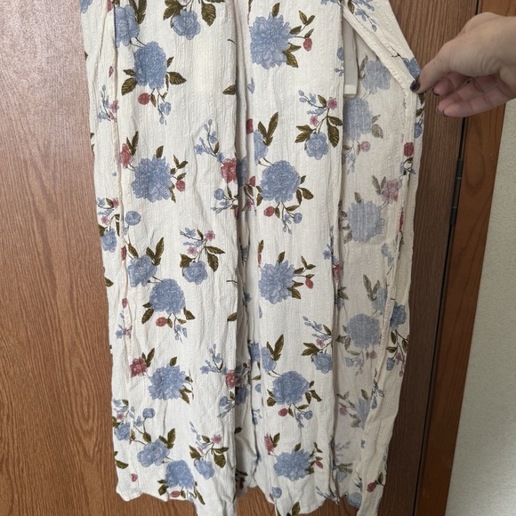 American Eagle Women's 8 Floral Linen Jumpsuit Leg Slits Romper Wide Leg Boho - Picture 3 of 6